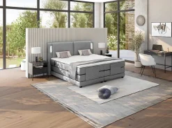 Set Boxspring + Hoofdbord Met Ledlampjes + Elektrische Relaxbedbodems + Matras + Topmatras - 2 X 80 X 200 Cm - Grijze Stof - Astemi Van-Palacio