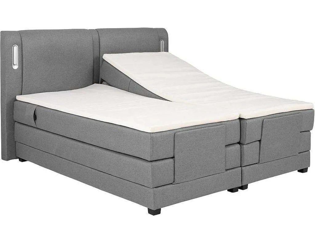 Set Boxspring + Hoofdbord Met Ledlampjes + Elektrische Relaxbedbodems + Matras + Topmatras - 2 X 80 X 200 Cm - Grijze Stof - Astemi Van-Palacio