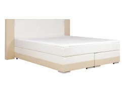 Set Boxspring En Matras Met Hoofdeinde Met Leds + Lattenbodem + Matras + Dekmatras Asti Van Ysmee - 160 X 200 Cm - Kunstleer - Creme Wit-Ysmée Hot