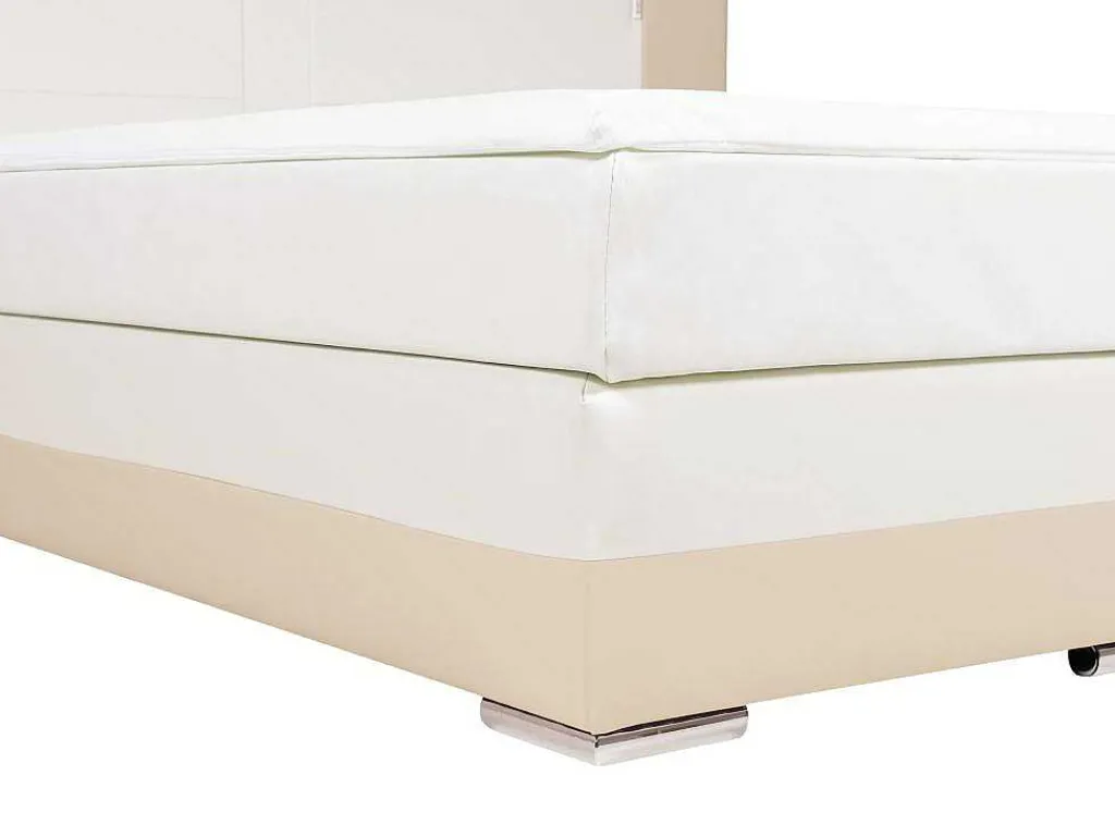 Set Boxspring En Matras Met Hoofdeinde Met Leds + Lattenbodem + Matras + Dekmatras Asti Van Ysmee - 160 X 200 Cm - Kunstleer - Creme Wit-Ysmée Hot
