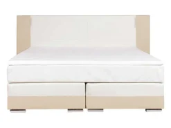 Set Boxspring En Matras Met Hoofdeinde Met Leds + Lattenbodem + Matras + Dekmatras Asti Van Ysmee - 160 X 200 Cm - Kunstleer - Creme Wit-Ysmée Hot