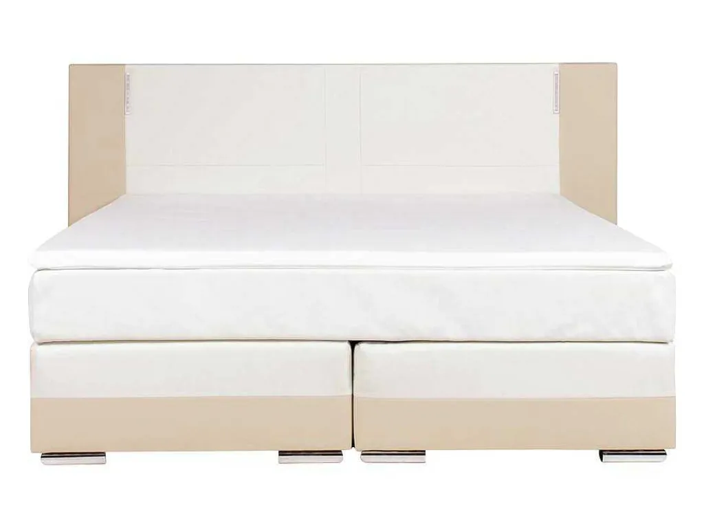 Set Boxspring En Matras Met Hoofdeinde Met Leds + Lattenbodem + Matras + Dekmatras Asti Van Ysmee - 160 X 200 Cm - Kunstleer - Creme Wit-Ysmée Hot