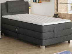 Set Boxspring Hoofdbord + Elektrische Bedbodem + Matras + Topmatras Castel Van - 100X200Cm - Lichtgrijze Stof-Palacio Discount