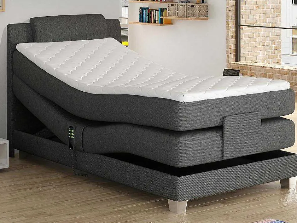 Set Boxspring Hoofdbord + Elektrische Bedbodem + Matras + Topmatras Castel Van - 100X200Cm - Lichtgrijze Stof-Palacio Discount