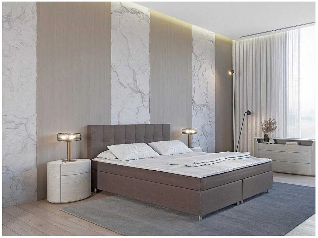 Set Boxspring Hoofdbord + Bedbodems + Matras + Topmatras Siero Van Ysmee - 180 X 200 Cm - Stof - Grijs-Ysmée New