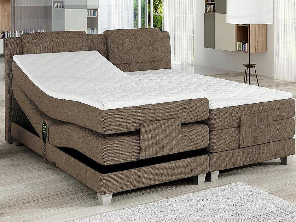 Set Boxspring Hoofdbord + Elektrische Bedbodem + Matras + Topmatras Castel Van - 2X90X200Cm - Beige Stof-Palacio Online