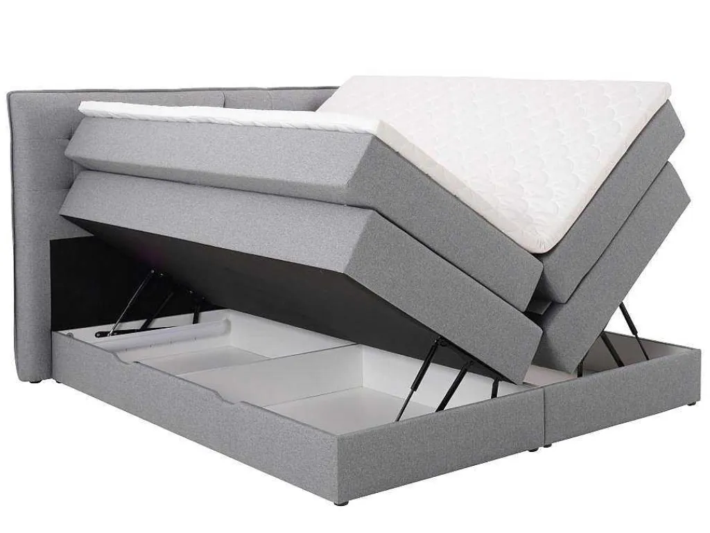 Set Boxspring Met Hoofdbord + Bedbodems Met Opbergruimte + Matras + Dekmatras - 160 X 200 Cm - Lichtgrijze Stof - Perama Van-Palacio Online