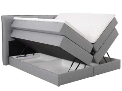 Set Boxspring Met Hoofdbord + Bedbodems Met Opbergruimte + Matras + Dekmatras - 180 X 200 Cm - Lichtgrijze Stof - Perama Van-Palacio