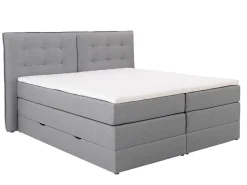 Set Boxspring Met Hoofdbord + Bedbodems Met Opbergruimte + Matras + Dekmatras - 180 X 200 Cm - Lichtgrijze Stof - Perama Van-Palacio