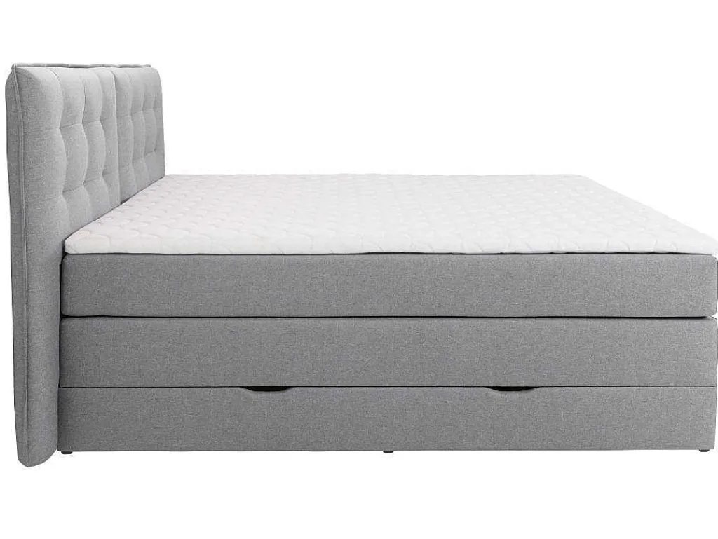 Set Boxspring Met Hoofdbord + Bedbodems Met Opbergruimte + Matras + Dekmatras - 180 X 200 Cm - Lichtgrijze Stof - Perama Van-Palacio