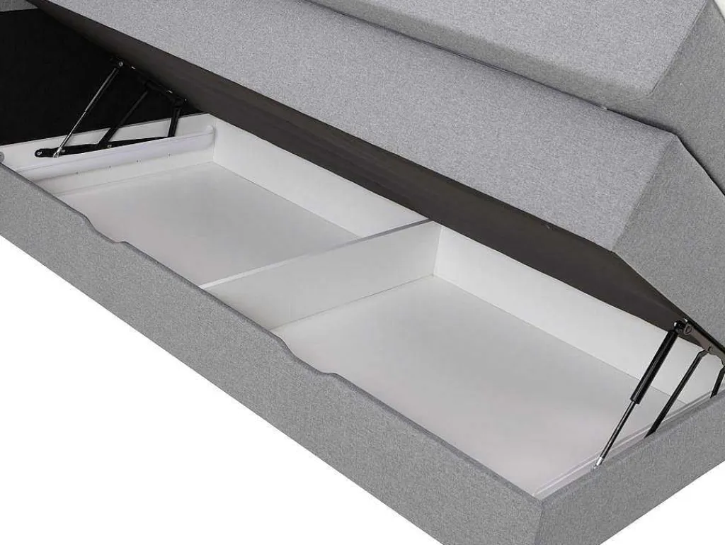 Set Boxspring Met Hoofdbord + Bedbodems Met Opbergruimte + Matras + Dekmatras - 180 X 200 Cm - Lichtgrijze Stof - Perama Van-Palacio