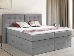 Set Boxspring Met Hoofdbord + Bedbodems Met Opbergruimte + Matras + Dekmatras - 180 X 200 Cm - Lichtgrijze Stof - Perama Van-Palacio