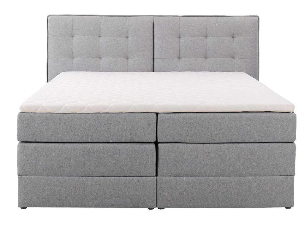 Set Boxspring Met Hoofdbord + Bedbodems Met Opbergruimte + Matras + Dekmatras - 180 X 200 Cm - Lichtgrijze Stof - Perama Van-Palacio