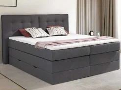 Set Boxspring Met Hoofdbord + Bedbodems Met Opbergruimte + Matras + Dekmatras - 160 X 200 Cm - Antracietkleurige Stof - Perama Van-Palacio Outlet