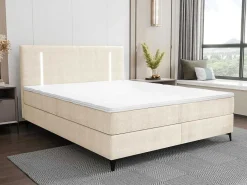 Set Boxspring Met Hoofdbord Met Ledverlichting + Bedbodem + Matras + Dekmatras - 160 X 200 Cm - Stof - Beige - Ono Van Ysmee-Ysmée Online