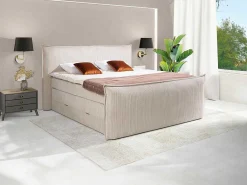 Set Boxspring Met Hoofdeinde + Bedbodems Met Opbergruimte + Matras + Dekmatras - 2 X 80 X 200 Cm - Ivoorwit Ribfluweel - Rhoda Van-Palacio Discount