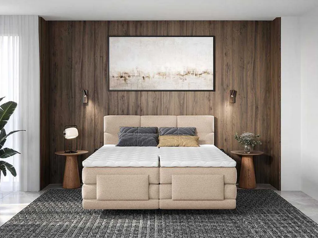 Set Boxspringbed Met Hoofdbord Met Capitons + Elektrische Relaxbedbodems + Matras + Dekmatras - 2 X 90 X 200 Cm - Beige - Lodi Van-Palacio Sale