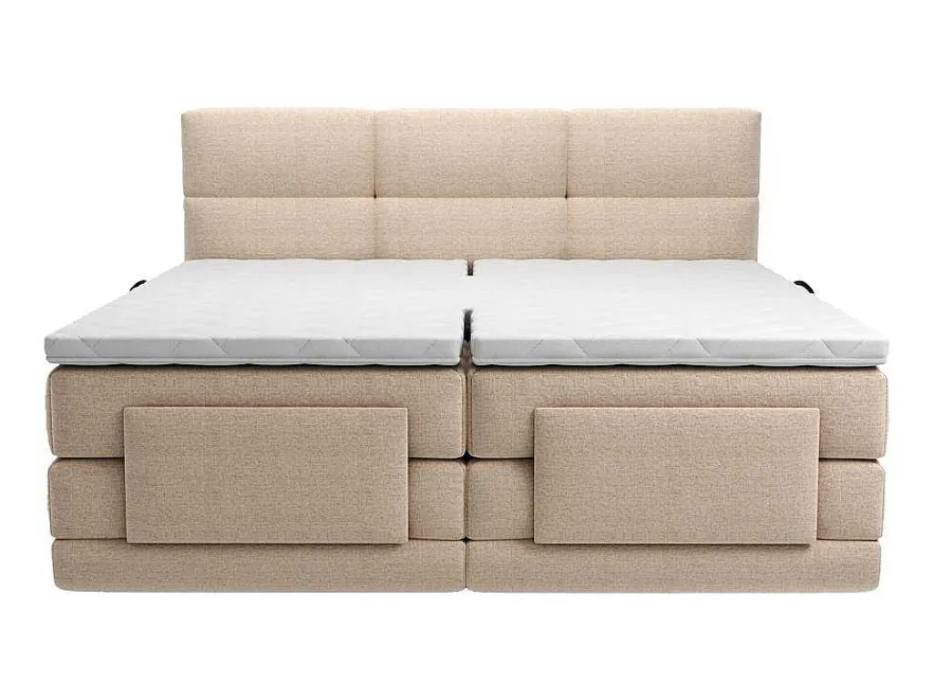 Set Boxspringbed Met Hoofdbord Met Capitons + Elektrische Relaxbedbodems + Matras + Dekmatras - 2 X 90 X 200 Cm - Beige - Lodi Van-Palacio Sale