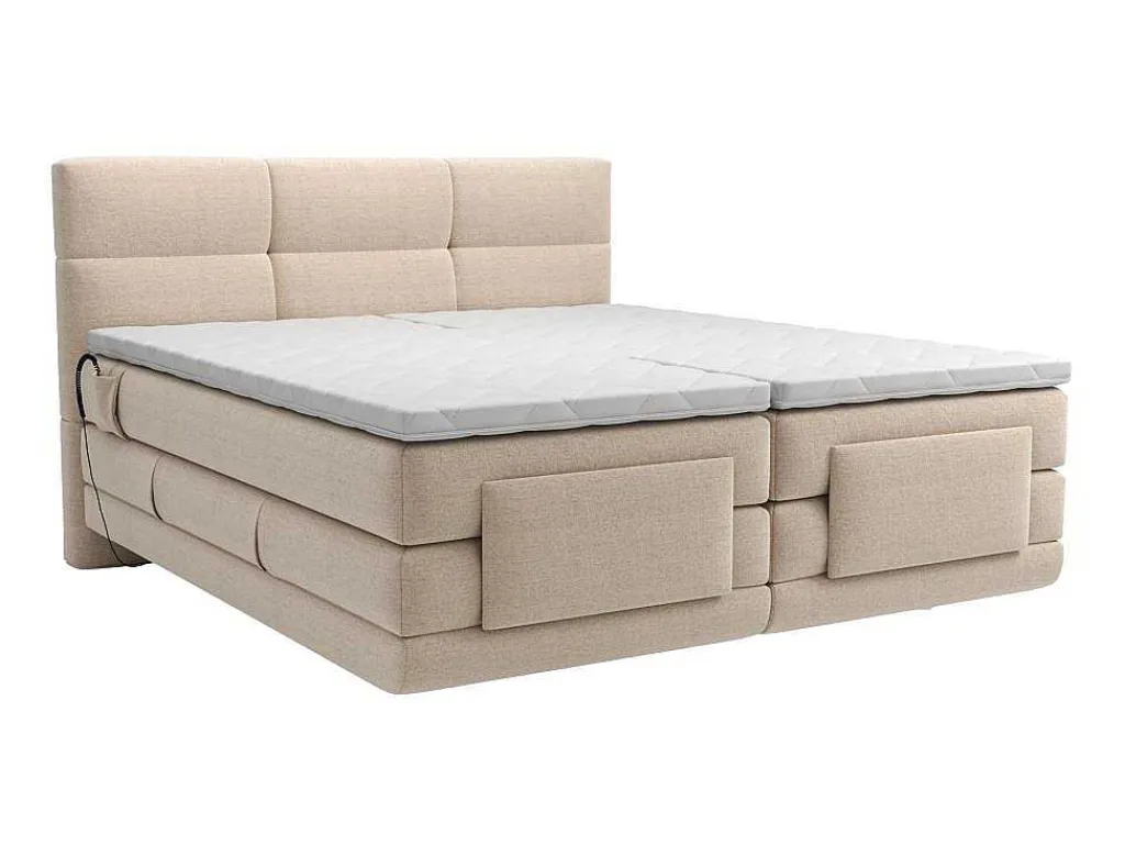 Set Boxspringbed Met Hoofdbord Met Capitons + Elektrische Relaxbedbodems + Matras + Dekmatras - 2 X 90 X 200 Cm - Beige - Lodi Van-Palacio Sale
