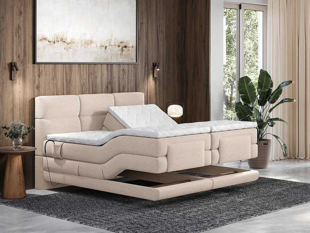 Set Boxspringbed Met Hoofdbord Met Capitons + Elektrische Relaxbedbodems + Matras + Dekmatras - 2 X 80 X 200 Cm - Beige - Lodi Van-Palacio Hot