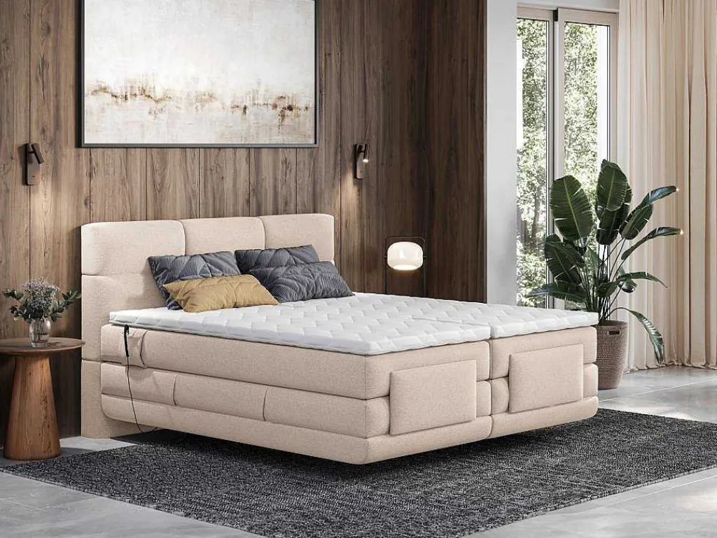 Set Boxspringbed Met Hoofdbord Met Capitons + Elektrische Relaxbedbodems + Matras + Dekmatras - 2 X 80 X 200 Cm - Beige - Lodi Van-Palacio Hot