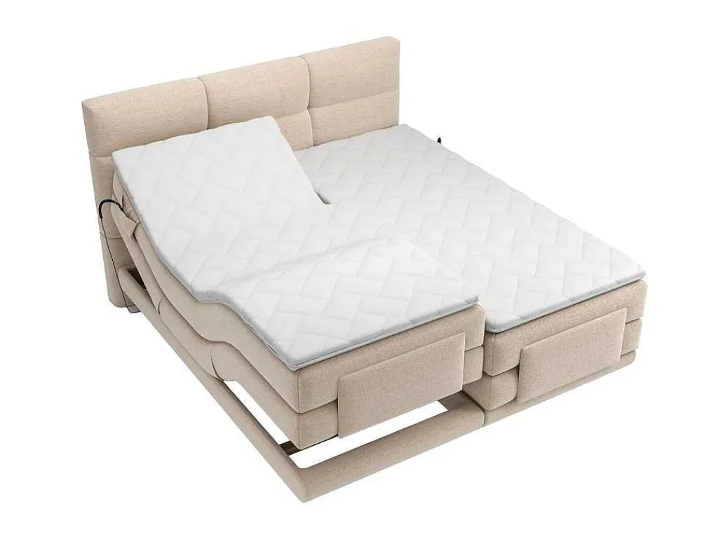 Set Boxspringbed Met Hoofdbord Met Capitons + Elektrische Relaxbedbodems + Matras + Dekmatras - 2 X 80 X 200 Cm - Beige - Lodi Van-Palacio Hot