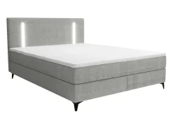 Set Complete Boxspring Met Hoofdbord Met Ledverlichting + Bedbodem + Matras + Dekmatras - 160 X 200 Cm - Stof - Grijs - Ono Van Ysmee-Ysmée Online