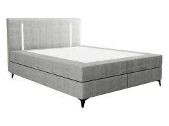 Set Complete Boxspring Met Hoofdbord Met Ledverlichting + Bedbodem + Matras + Dekmatras - 160 X 200 Cm - Stof - Grijs - Ono Van Ysmee-Ysmée Online