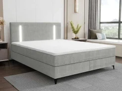 Set Complete Boxspring Met Hoofdbord Met Ledverlichting + Bedbodem + Matras + Dekmatras - 160 X 200 Cm - Stof - Grijs - Ono Van Ysmee-Ysmée Online
