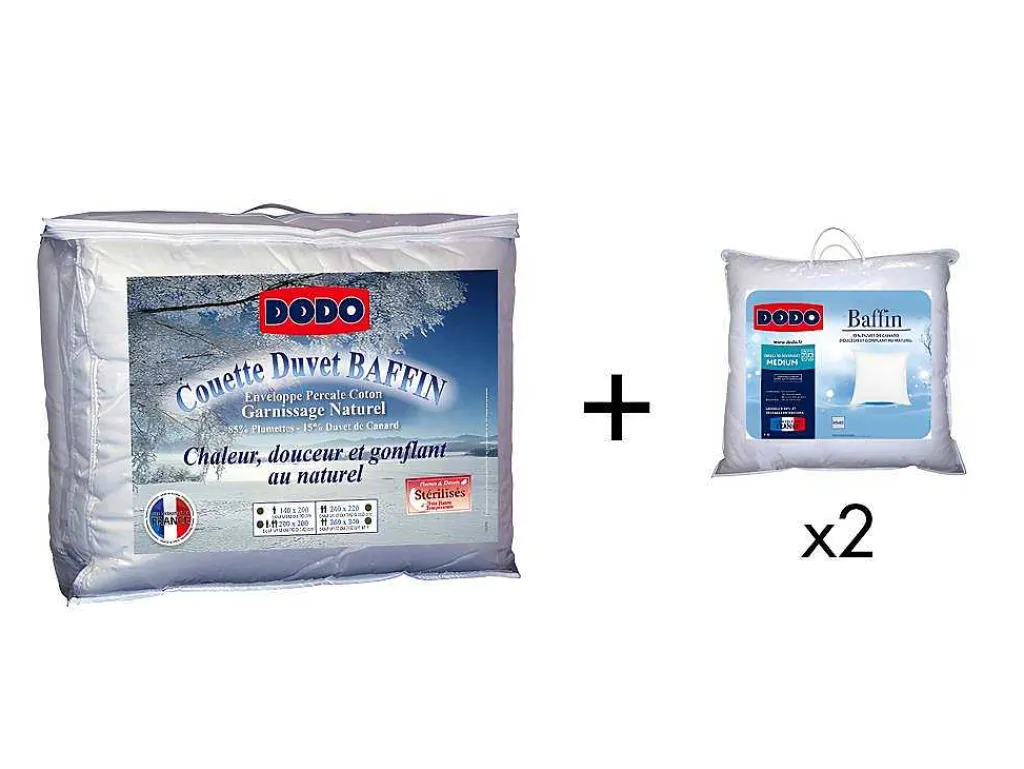 Set Dekbed Natuurlijk 240 X 260 Cm + 2 Hoofdkussens Dons Baffin 65 X 65 Cm-DODO Outlet