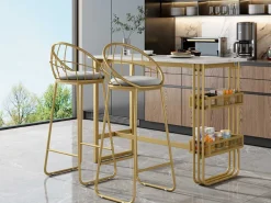Set "Eat Standing": Bartafel En 2 Krukken - Metalen Structuur - Goud-ModernLuxe Sale