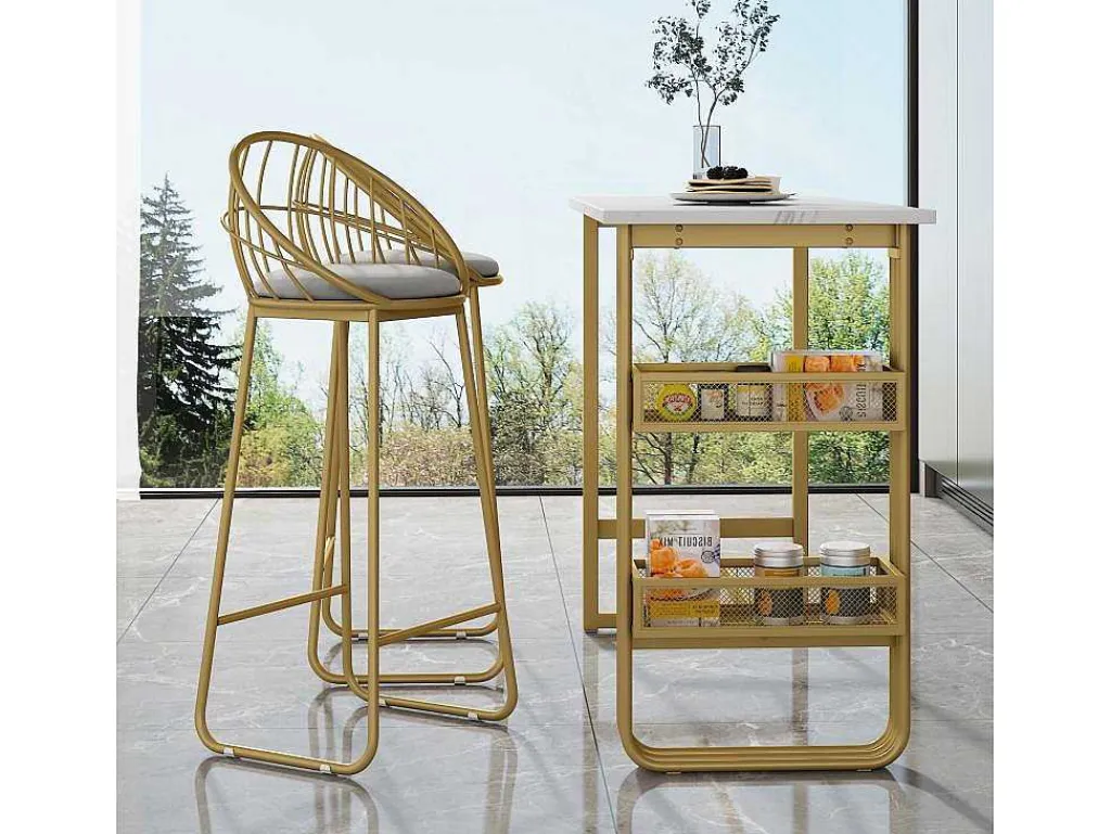 Set "Eat Standing": Bartafel En 2 Krukken - Metalen Structuur - Goud-ModernLuxe Sale