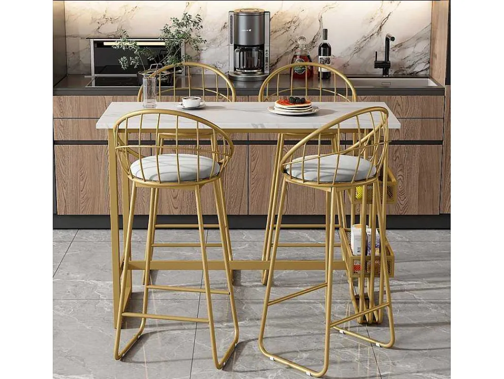 Set "Eat Standing": Bartafel En 4 Krukken - Metalen Structuur - Goud-ModernLuxe Best