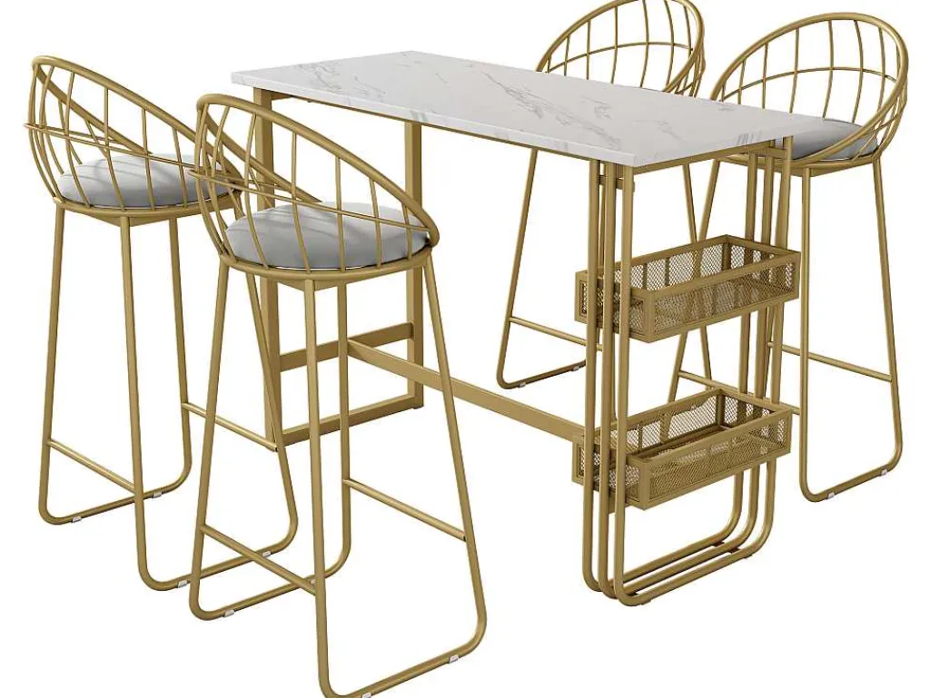 Set "Eat Standing": Bartafel En 4 Krukken - Metalen Structuur - Goud-ModernLuxe Best