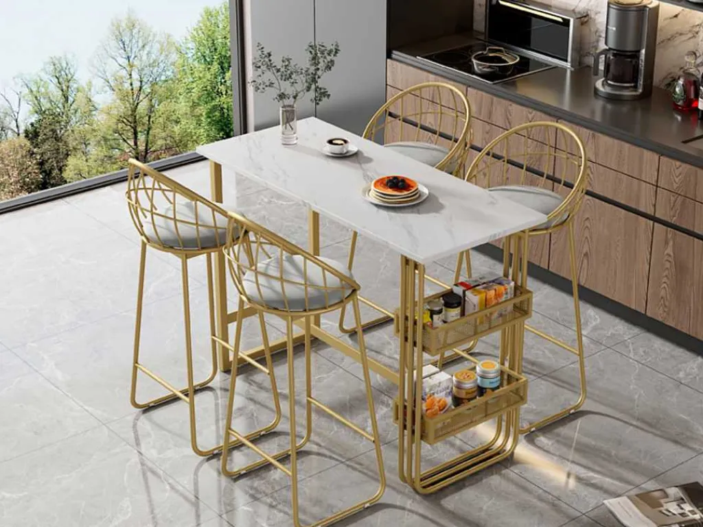 Set "Eat Standing": Bartafel En 4 Krukken - Metalen Structuur - Goud-ModernLuxe Best