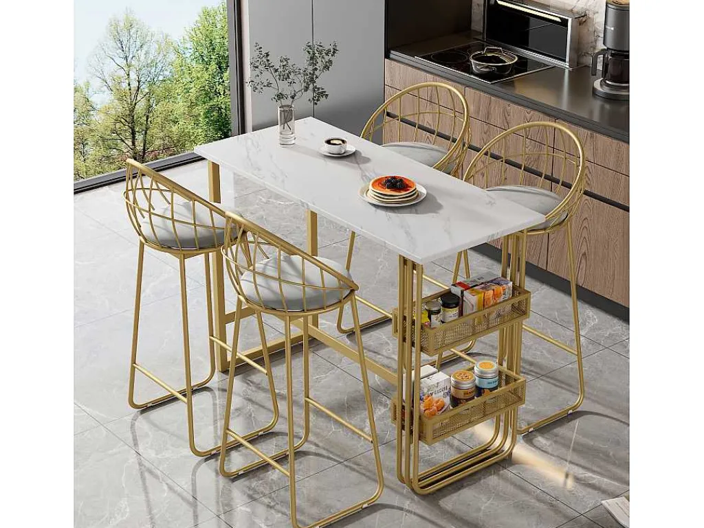 Set "Eat Standing": Bartafel En 4 Krukken - Metalen Structuur - Goud-ModernLuxe Best