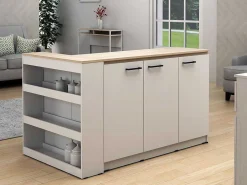 Set Keukeneiland + 2 Krukken - Wit En Licht Naturel - Nusice-Vente-unique Hot
