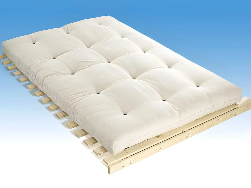 Set Lattenbodem + Futon 160 X 200 Cm - 100% Katoen - Shiva Van - Ecru-DREAMEA New