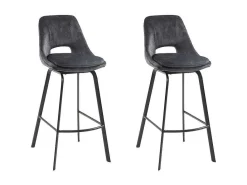 Set Van 2 Barkrukken - Fluweel En Metaal - Antraciet - Keline-Maison Céphy Online