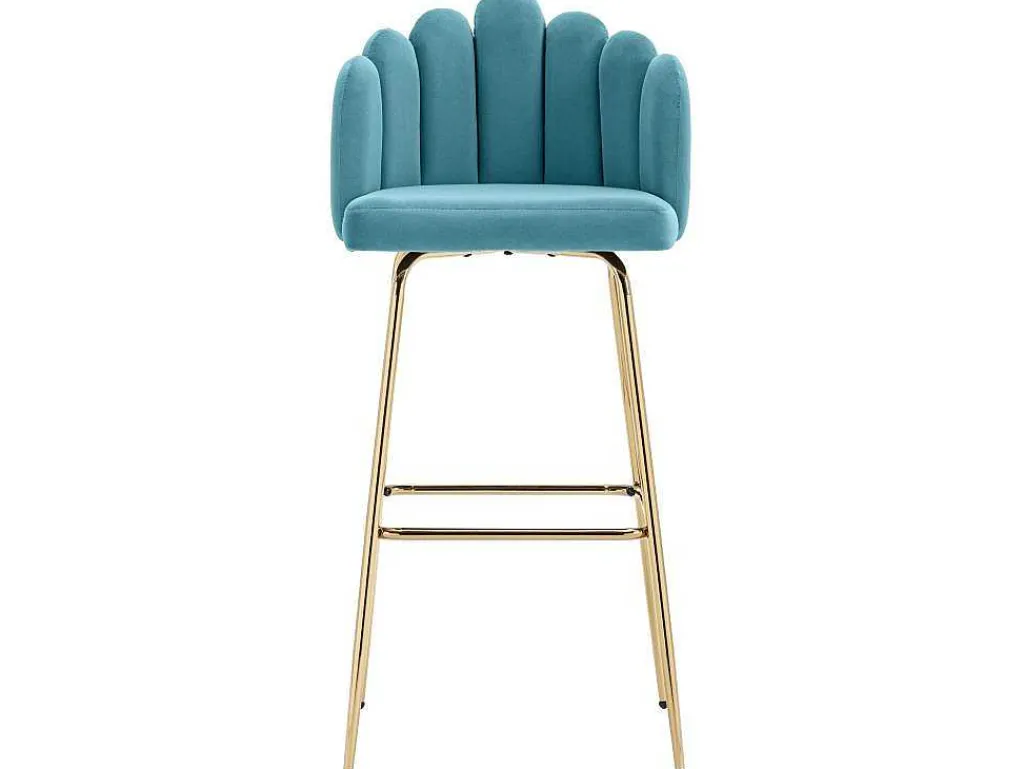 Set Van 2 Barkrukken - Fluweel En Metaal - Blauw-Vente-unique Hot