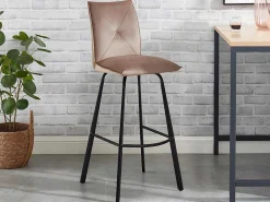 Set Van 2 Barkrukken - Fluweel En Metaal - Taupe - Indilane-Vente-unique Outlet