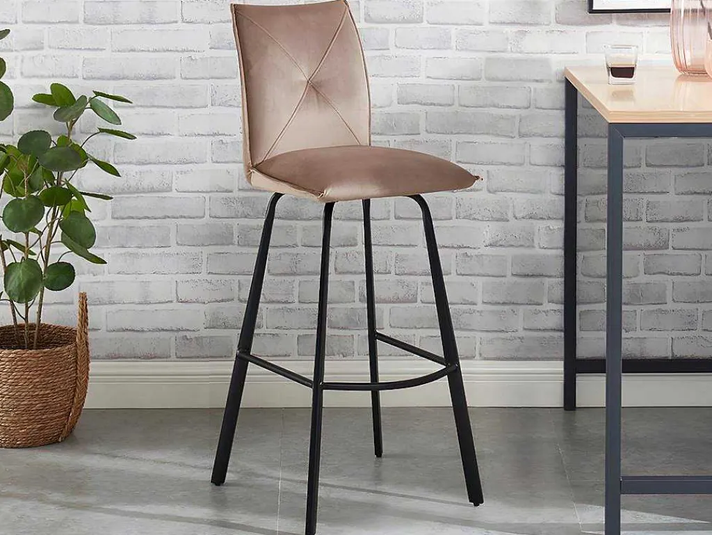 Set Van 2 Barkrukken - Fluweel En Metaal - Taupe - Indilane-Vente-unique Outlet