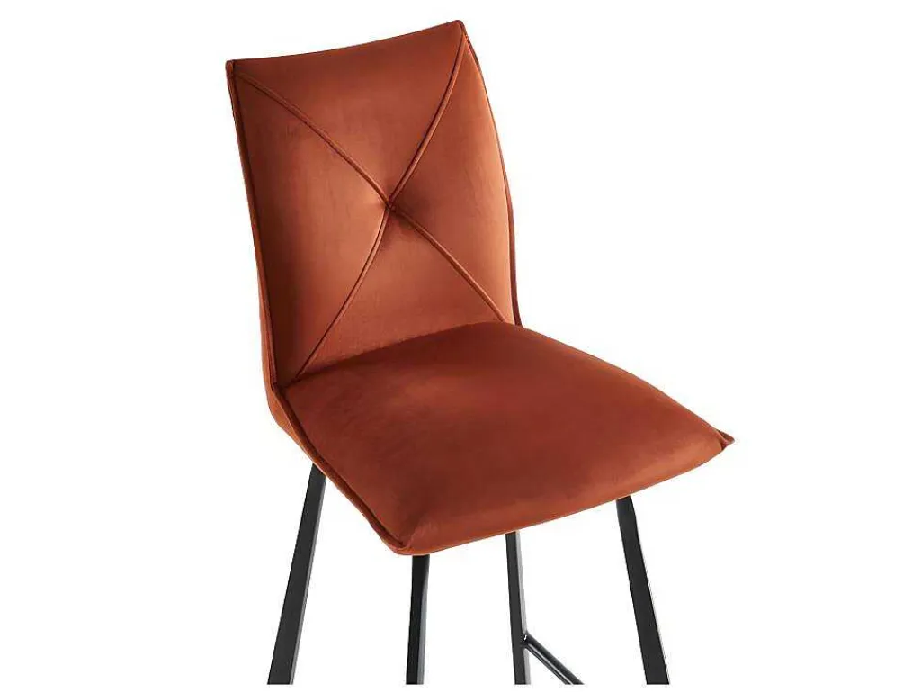 Set Van 2 Barkrukken - Fluweel En Metaal - Terracotta - Indilane-Vente-unique New