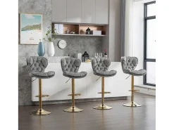 Set Van 4 Barkrukken - In Hoogte Verstelbaar - Fluweel - Grijs-Vente-unique Discount