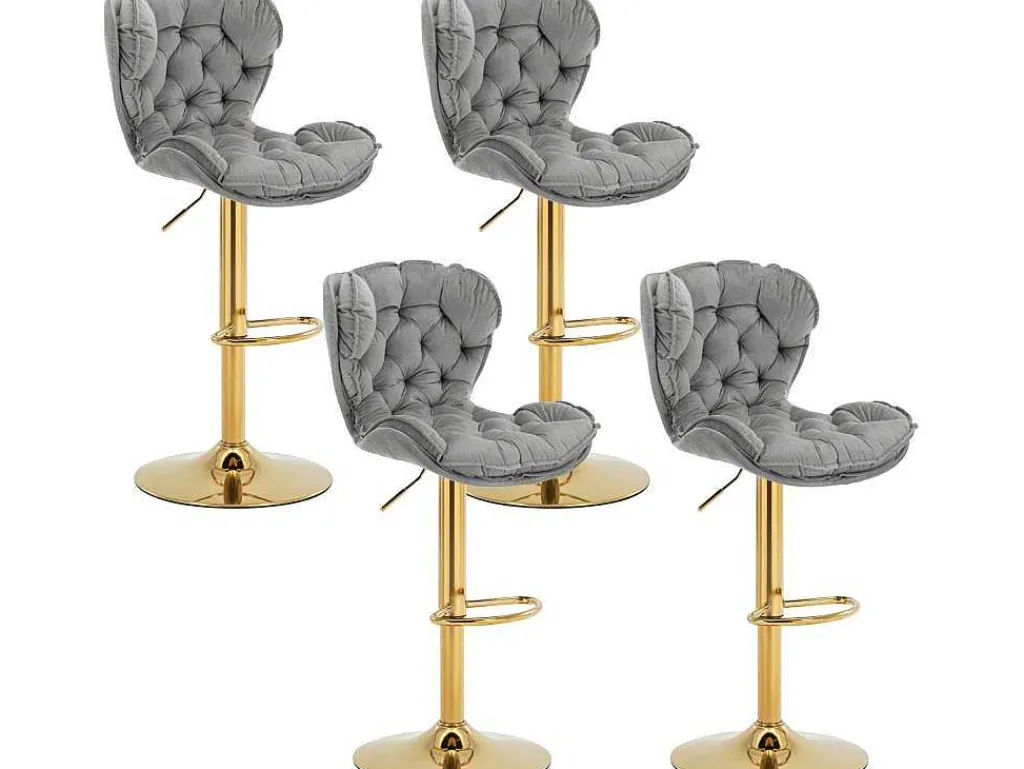 Set Van 4 Barkrukken - In Hoogte Verstelbaar - Fluweel - Grijs-Vente-unique Discount