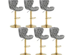 Set Van 6 Barkrukken - In Hoogte Verstelbaar - Fluweel - Grijs-Vente-unique