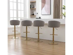 Set Van 4 Barkrukken - In Hoogte Verstelbaar - Fluweel - Grijs En Goud Metaal-Vente-unique Discount