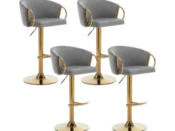 Set Van 4 Barkrukken - In Hoogte Verstelbaar - Fluweel - Grijs En Goud Metaal-Vente-unique Discount