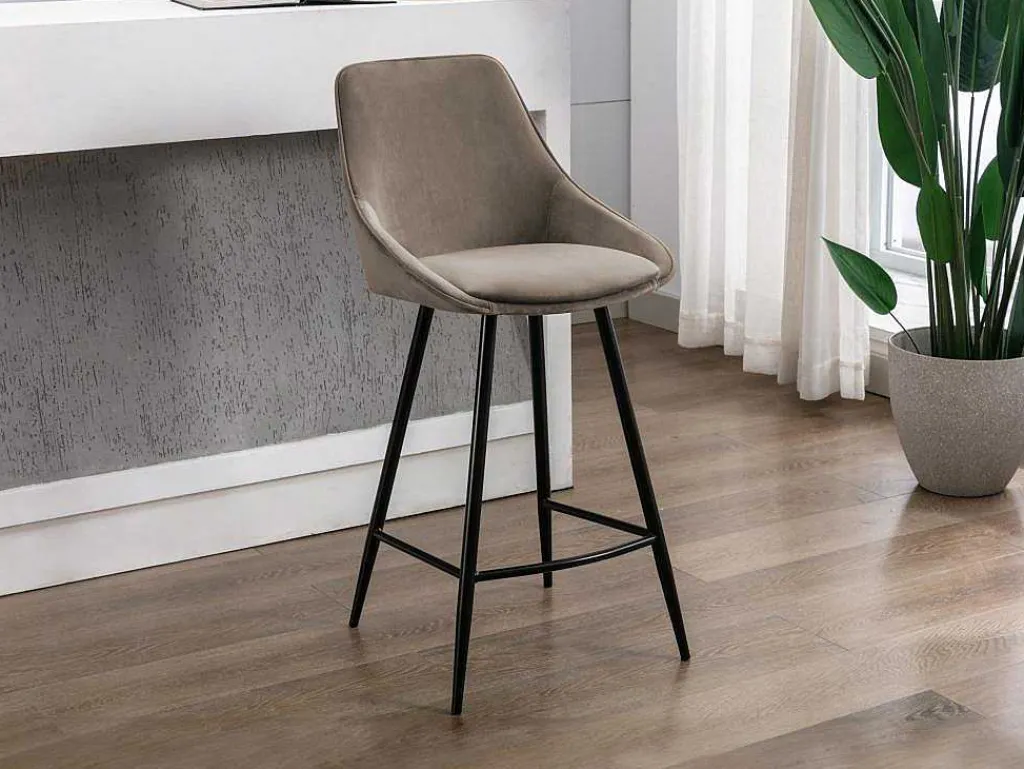 Set Van 2 Barkrukken Masurie - Fluweel - Taupe-Vente-unique Sale