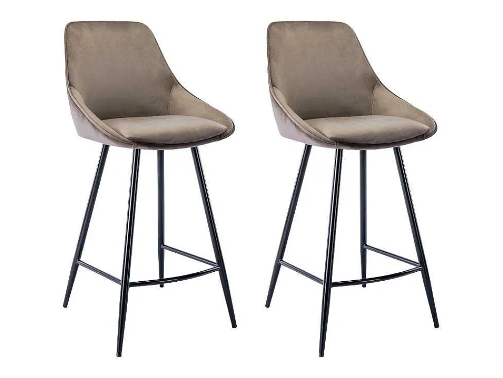 Set Van 2 Barkrukken Masurie - Fluweel - Taupe-Vente-unique Sale